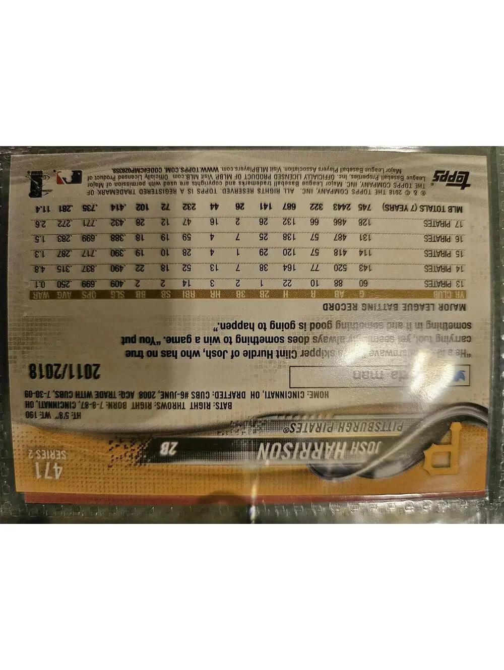 2018 Topps GOLD insert - Josh Harrison - No.2011/2018  #471 - Pirates -RAW Mint